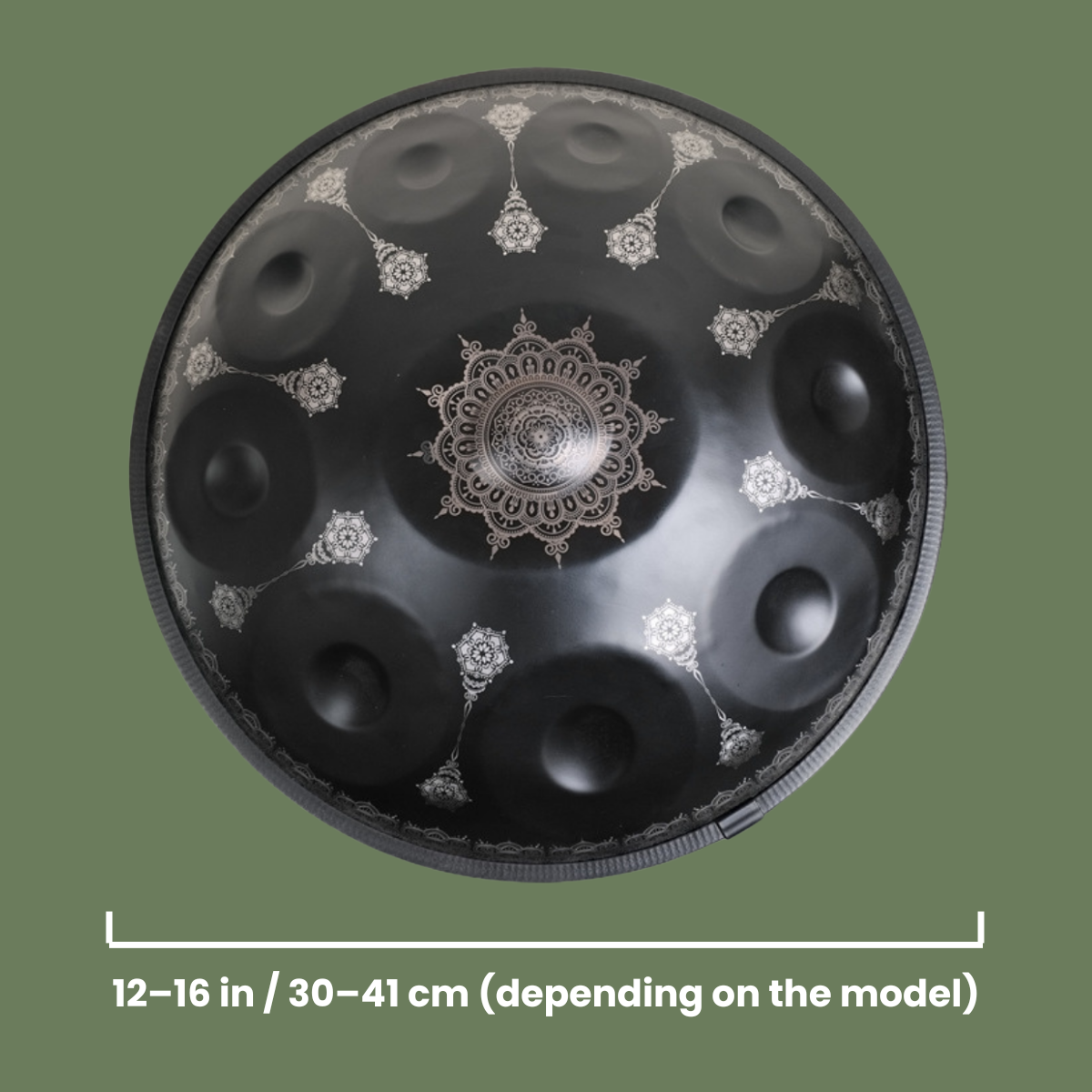 Black Handpan with dimensions D minor 