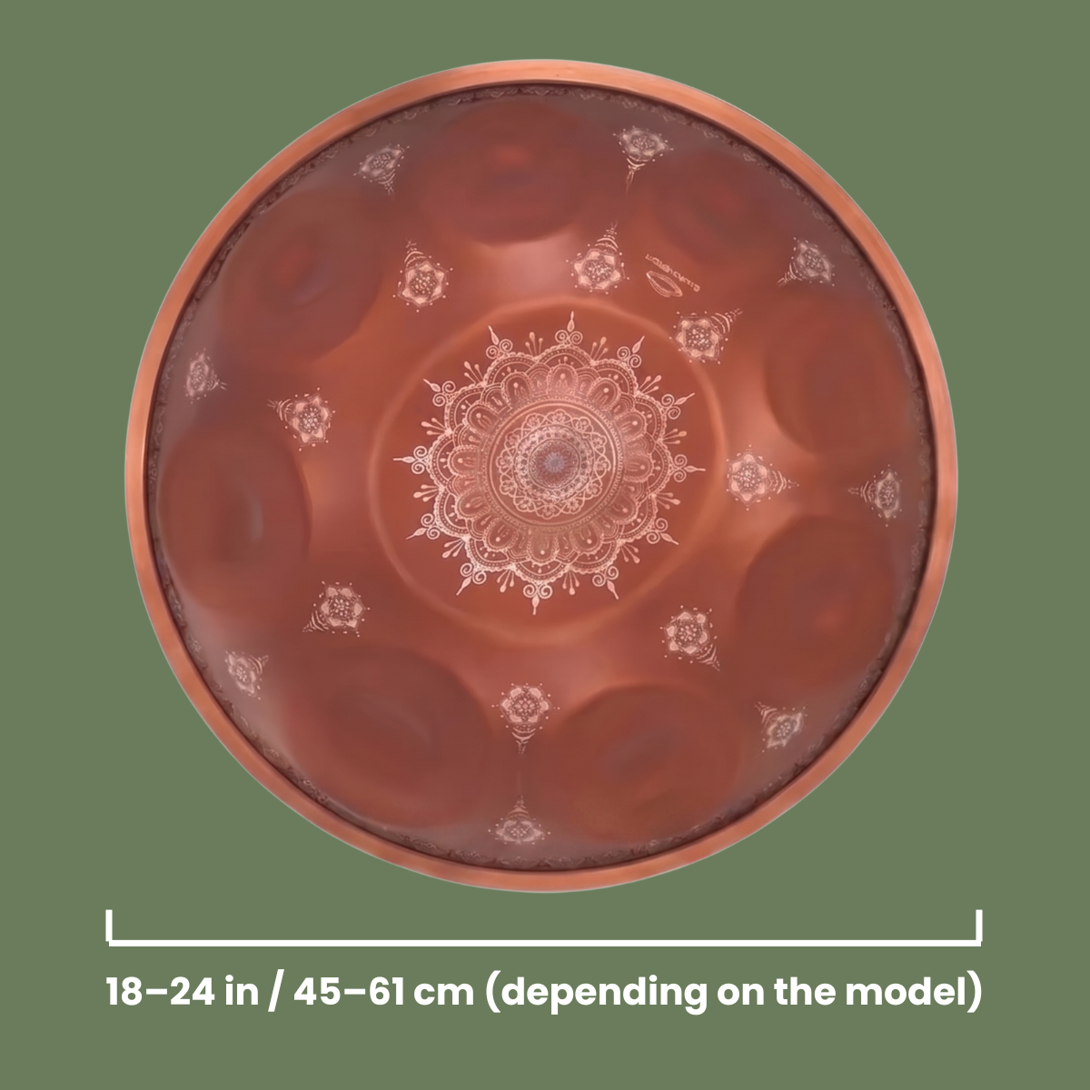 Top view of the HarmoniqSound portable handpan, showing its travel-friendly 18-inch stainless steel shell.