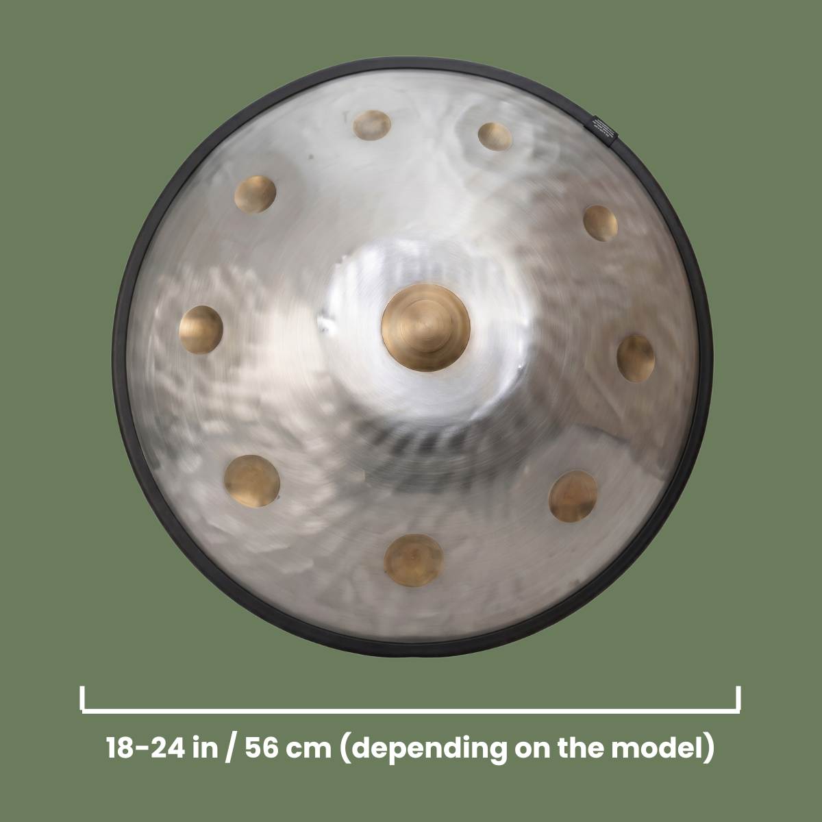 Top view of the 22-inch HarmoniqSound hand-hammered handpan, designed for balanced seated floor playing.