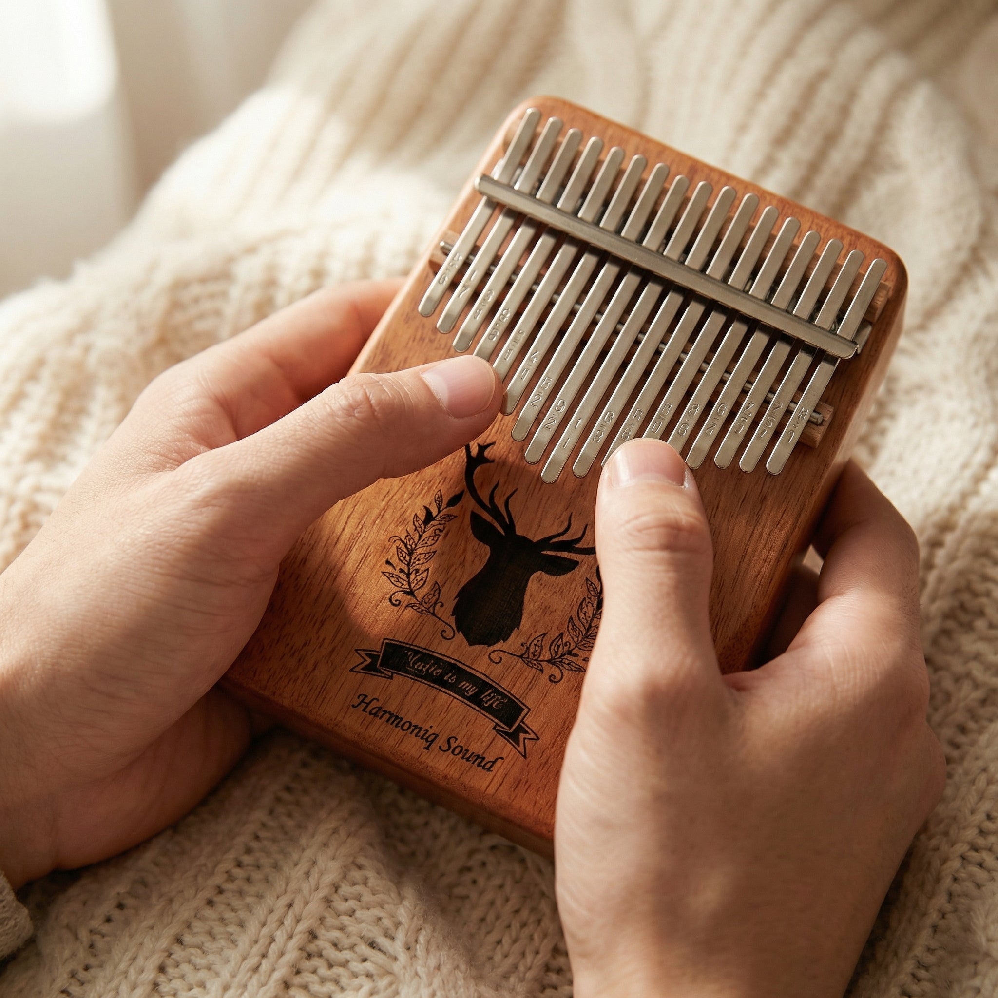 21-key maple wood kalimba with mineral metal tines – HarmoniqSound